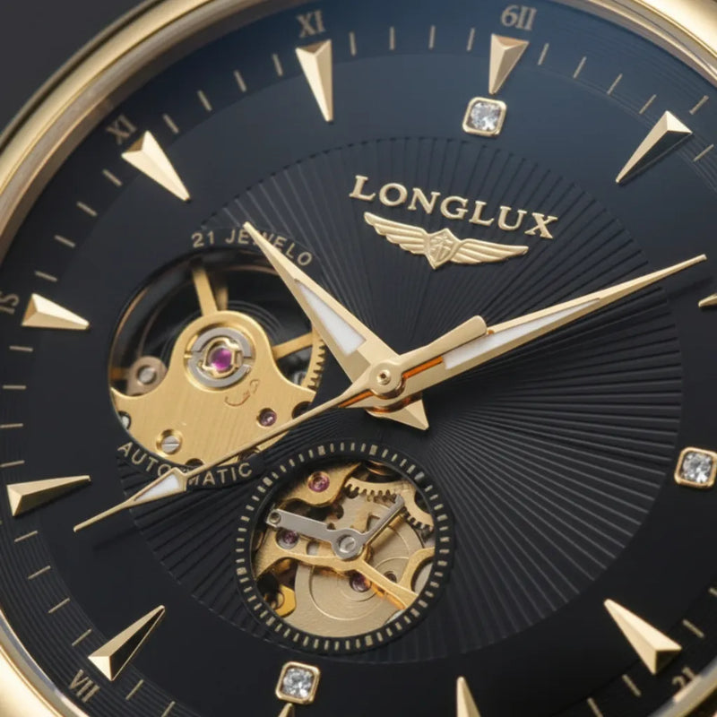 Pulseira de couro do relógio automático LongLux Dornell Black