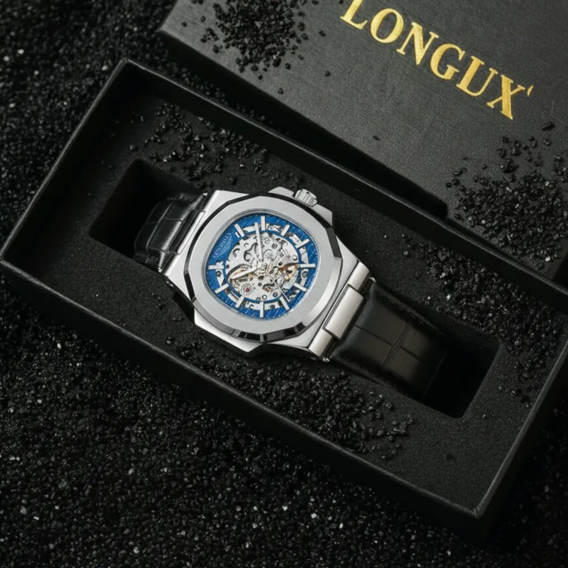 LongLux Vanguard Blue — design e legado mecânico com mostrador azul e pulseira em couro